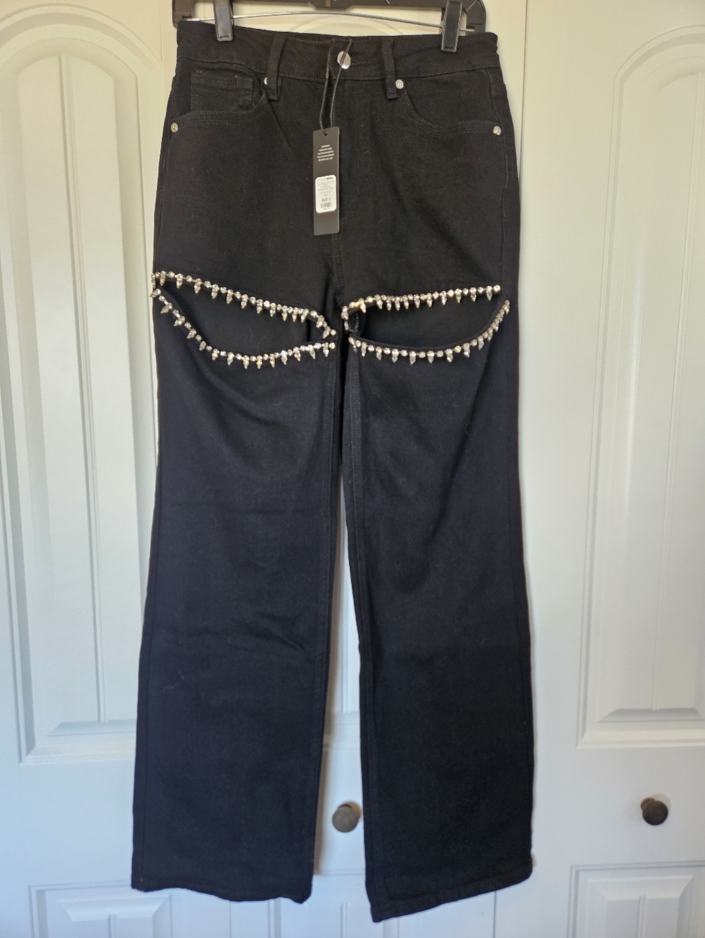 Fashion Nova Black Embellished Straight Leg Jeans